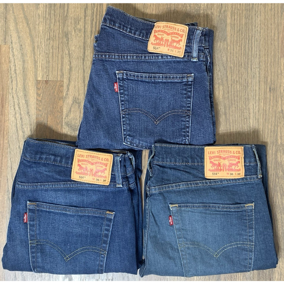 LEVI 514 Lot of 3 Men 36 x 30 Straight Blue Jeans Medium Wash EUC *See Measure - Picture 1 of 16